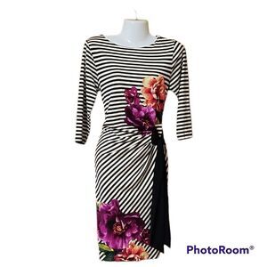 Shelby & Palmer Striped Floral Dress Sz S Black White Tropical